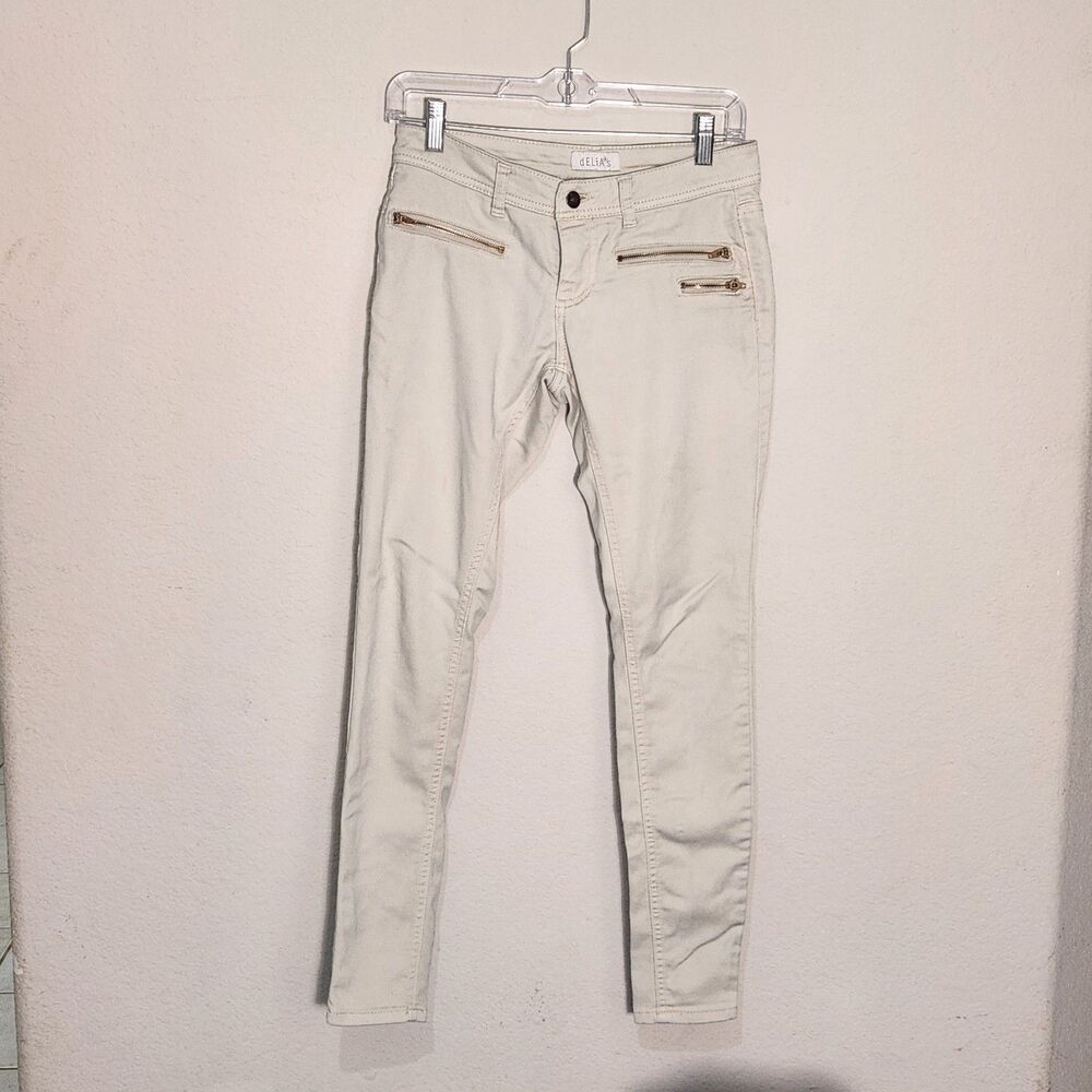 dELiA*s Womens Size 2 Ivory Skinny Jeans Zip Pocket Stretch Denim Pants